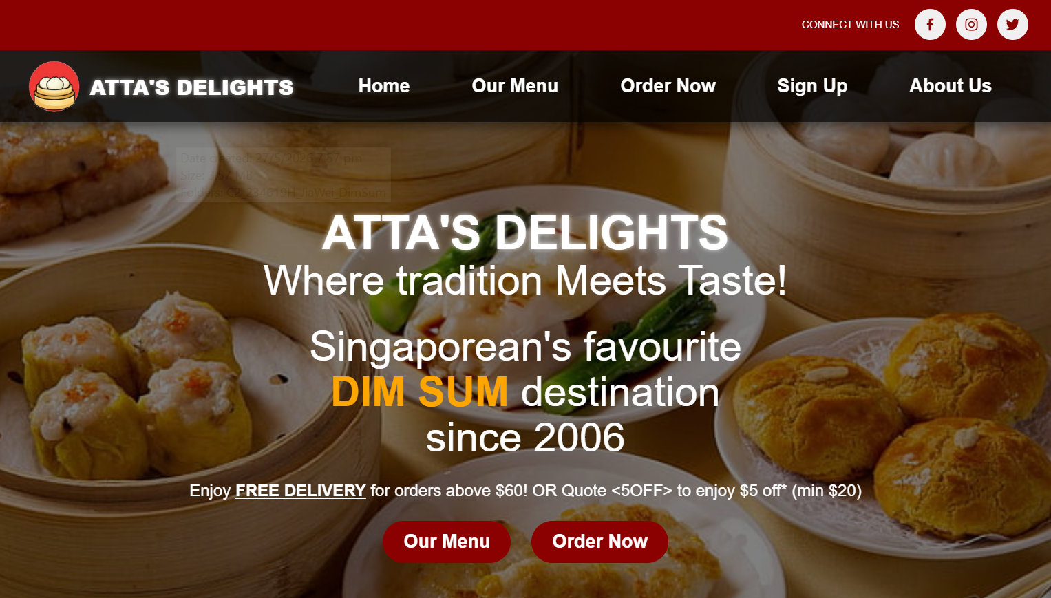 DimSum Restaurant Website Mockup