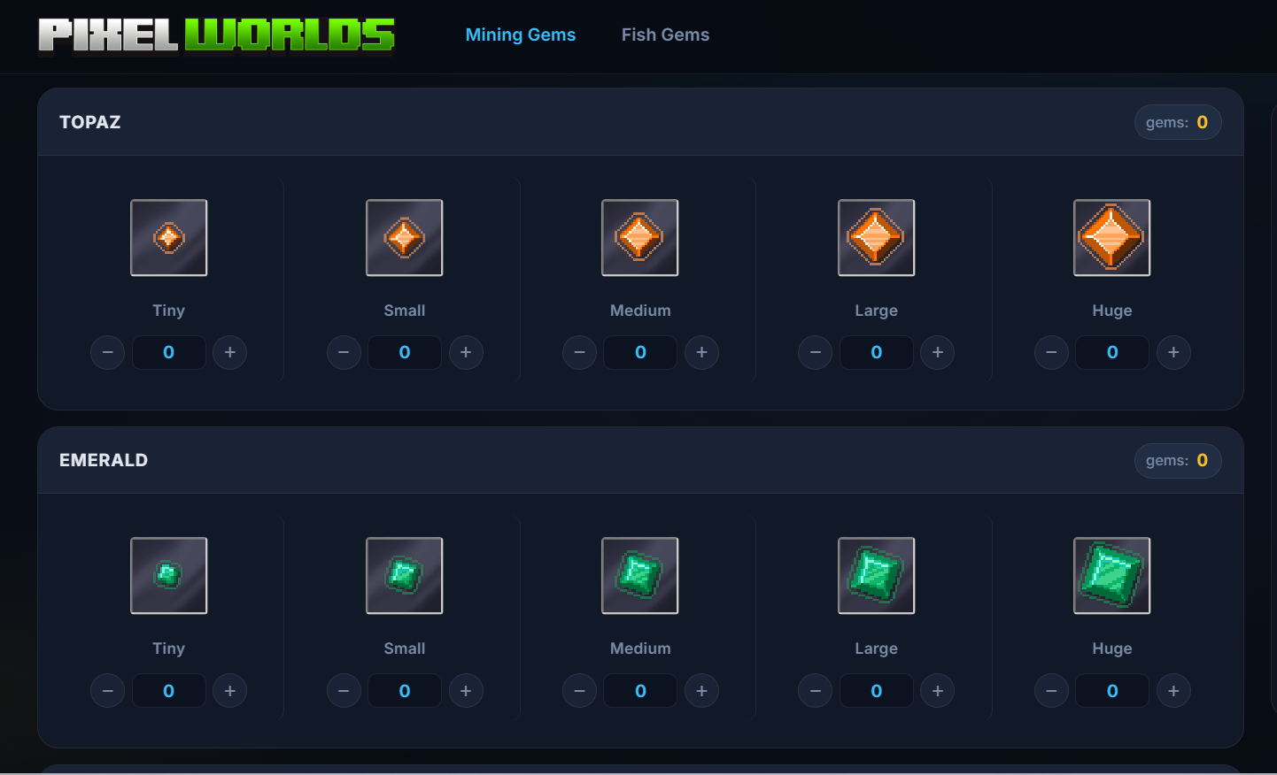 Pixel World Gem Calculator